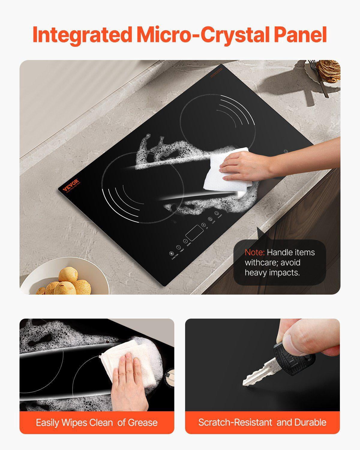 1800W Double Induction Cooktop with Touch Control 9 Power Settings Child Safety Lock Timer Glass Surface