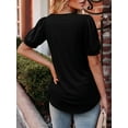 thumbnail image 4 of ONLYSHE Women's Puff Short Sleeve V Neck Summer Tunic Tops Loose Fit Blouse T Shirt, 4 of 5