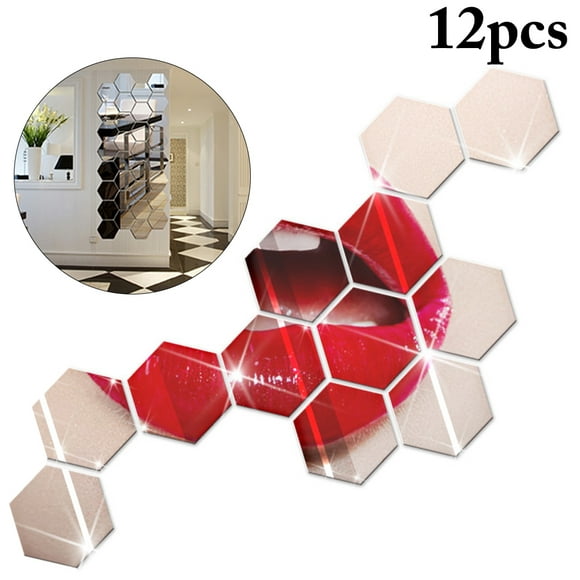 Coofit Autocollant Mural Créatif Hexagonal 12PCS Autocollant de Miroir Mural pour la Maison