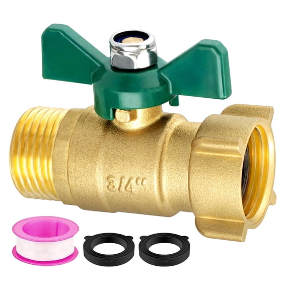 3/4'' Heavy-Duty Garden Hose Ball Valve: Full-Flow (No Restricted Flow) Water Hose Shut Off Valve, Solid Brass Construction with 360 Degree Rotatable Swivel Joint