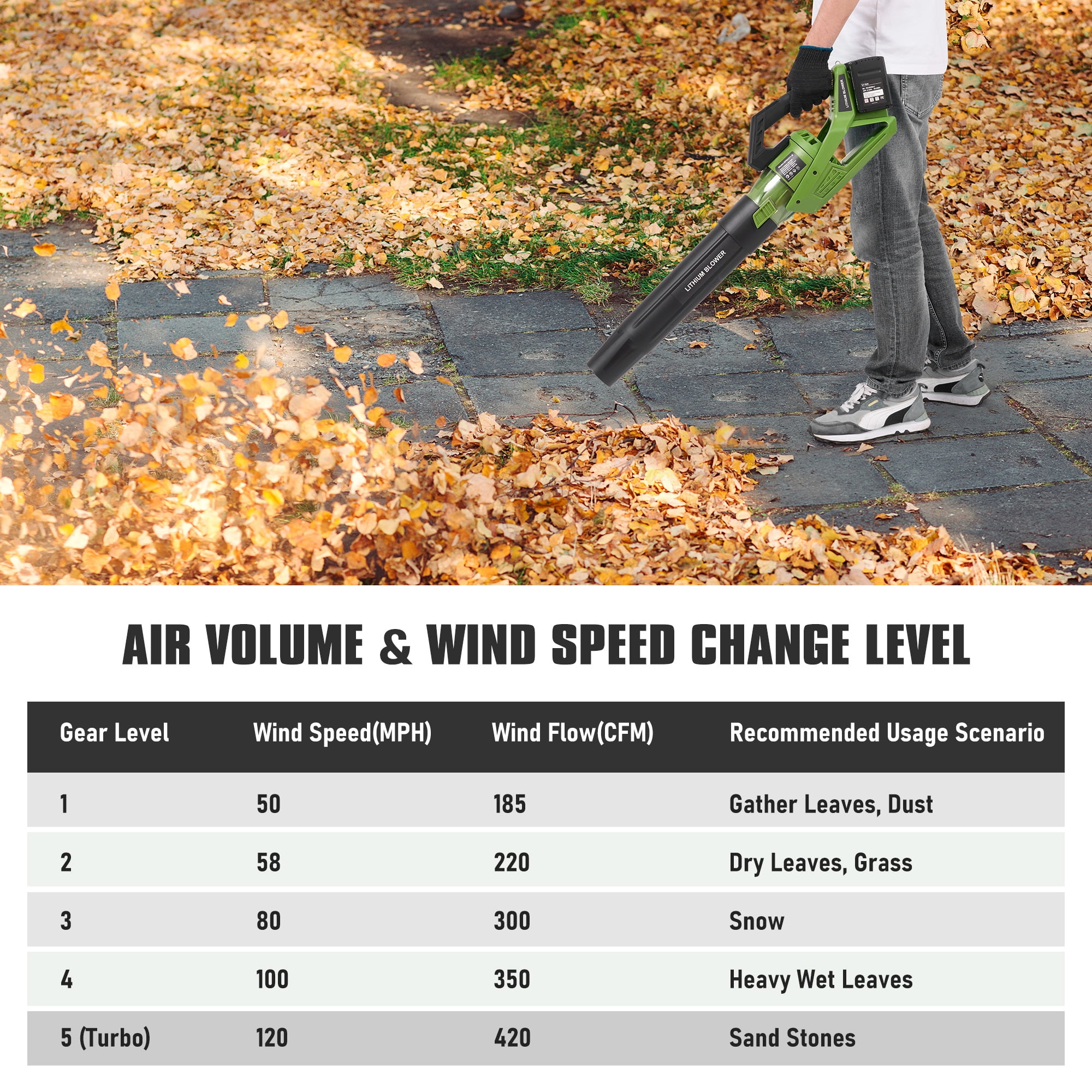 GASKY 40V 420CFM/120MPH Leaf Blower Cordless with 2 X 2.0 Battery and Charger, 5 Speed & Turbo Mode Battery Powered Leaf Blower for Lawn Care/Patio/Yard/Garden Cleaning & Snow/Dust Blowing