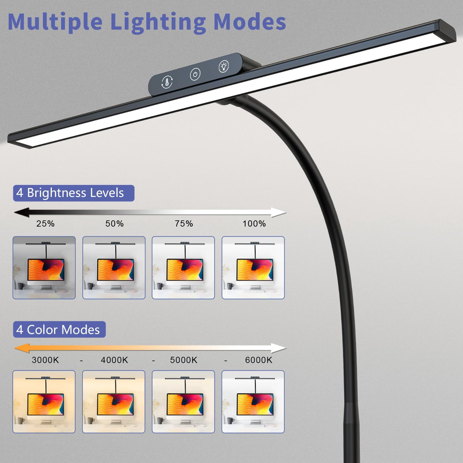 Led Desk Lamp With Base: Bright Lights For Home Office - Eye Care Reading Table Lamps Dimmable Desktop Lighting Computer Monitor Study Drafting Black