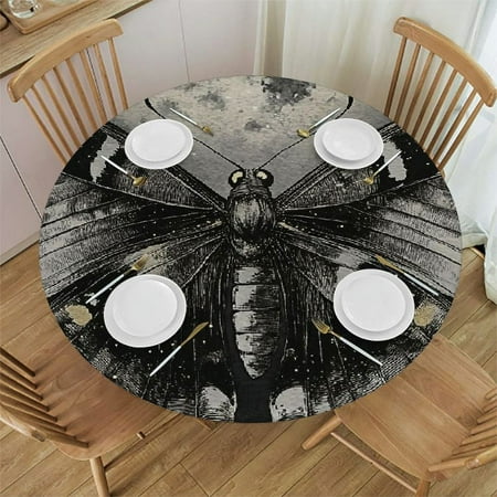

Patifu Butterfly Full Moon Round Table Cover Stain Resistant and Washable for Indoor Outdoor Use - 100% Polyester with Elastic Edge for Picnic Farmhouse Kitchen Dining Wedding Parties 31 -35