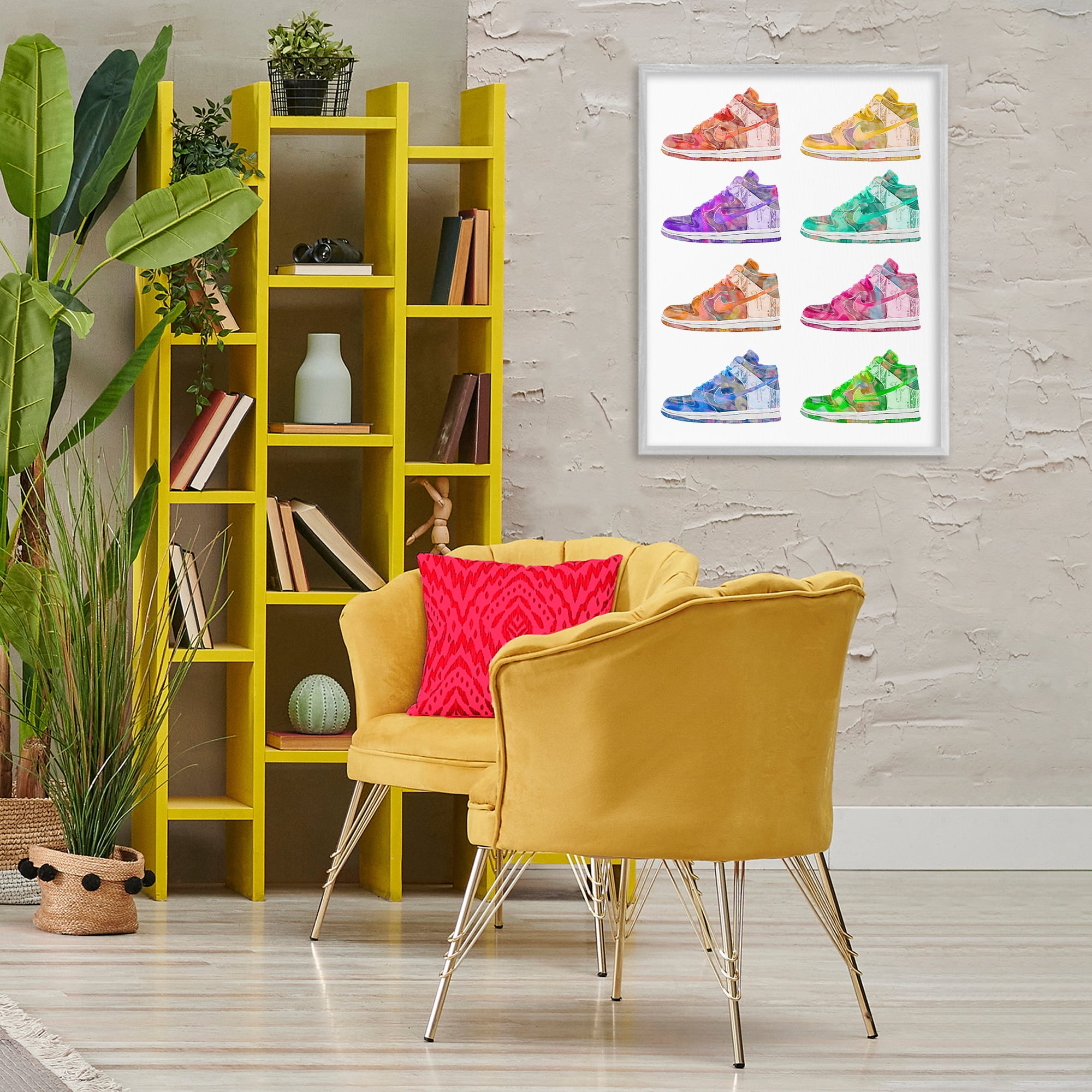 Stupell Industries Bold Rainbow Sneakers Beauty & Fashion Painting Gray Framed Art Print Wall Art, 24 x 30