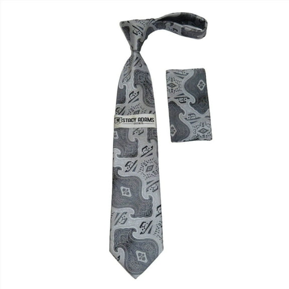 Men's Stacy Adams Tie and Hankie Set Woven Design #St425 Silver gray