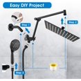 thumbnail image 5 of 10" Rainfall Shower Head with Handheld Spray, Dual Rain Showerhead with High Pressure 10-Setting Wand Combo, 16" Adjustable Extension Arm Build-in 3-way Diverter, 6ft Hose - Matte Black, 5 of 6