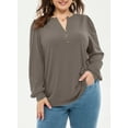 thumbnail image 6 of SHEWIN Plus Size Sweatshirt for Women V Neck Henley Tops Long Sleeve Shirts Business Blouses Lightweight Basic Tees Trendy Cute T Shirts Fall Clothes Brown 1X, 6 of 9