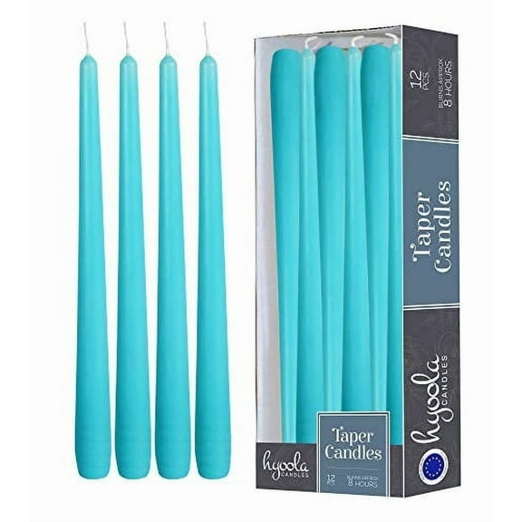 Hyoola 10" Turquoise Dripless European Made Taper Candles, Unscented Paraffin Wax with Cotton Wicks, 12-Pack