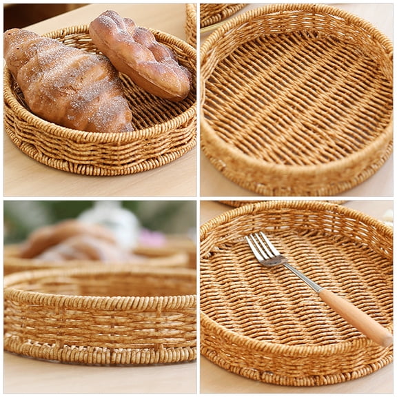 LOLIPPYY Khaki Round Woven Serving Tray 1 Piece for Restaurant and Home Use