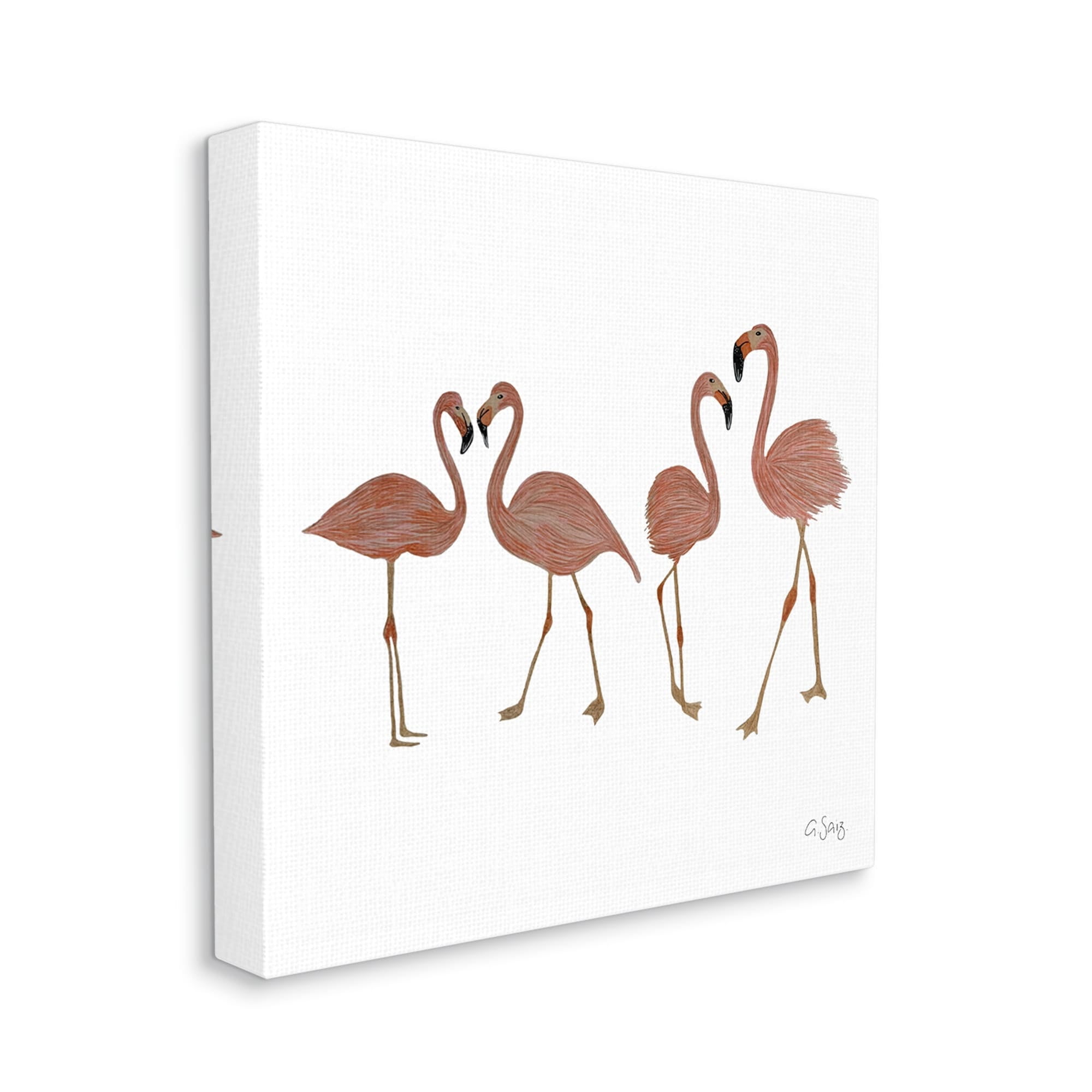 Stupell Industries Mingling Pink Flamingo Birds Animal Illustration Canvas Wall Art, 17 x 17, Design by Ale Saiz Studio