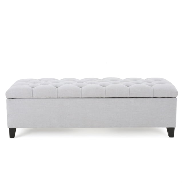 Paskal Contemporary Fabric Storage Ottoman Bench, Light Gray
