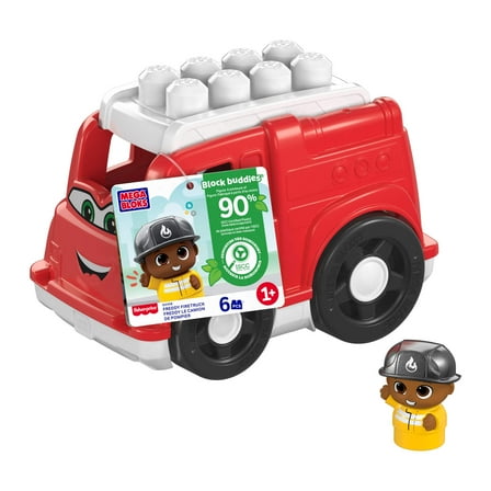 MEGA BLOKS Freddy Fire Truck Fisher-Price Toy Blocks with 1 Figure (6 Pieces) for Toddler