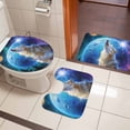 thumbnail image 5 of Wolf Bathroom Rugs Set Watercolor Roaring Wolf Fantasy Universe Planet Forest Tree Non Slip Absorbent Soft Bath Mats 3 Piece Set with Bathroom Rug, U-Shaped Floor Mat, Toilet Seat Cover Large Size, 5 of 9