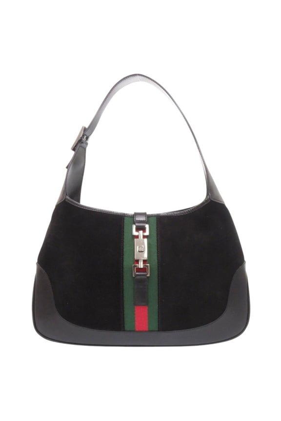 Pre-Owned Gucci Jackie 00963 Suede Leather Black Handbag 0641GUCCI