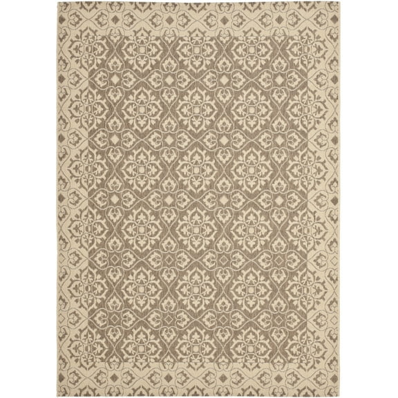 SAFAVIEH Courtyard Austin Geometric Indoor/Outdoor Area Rug, 4' x 5'7", Brown/Cream