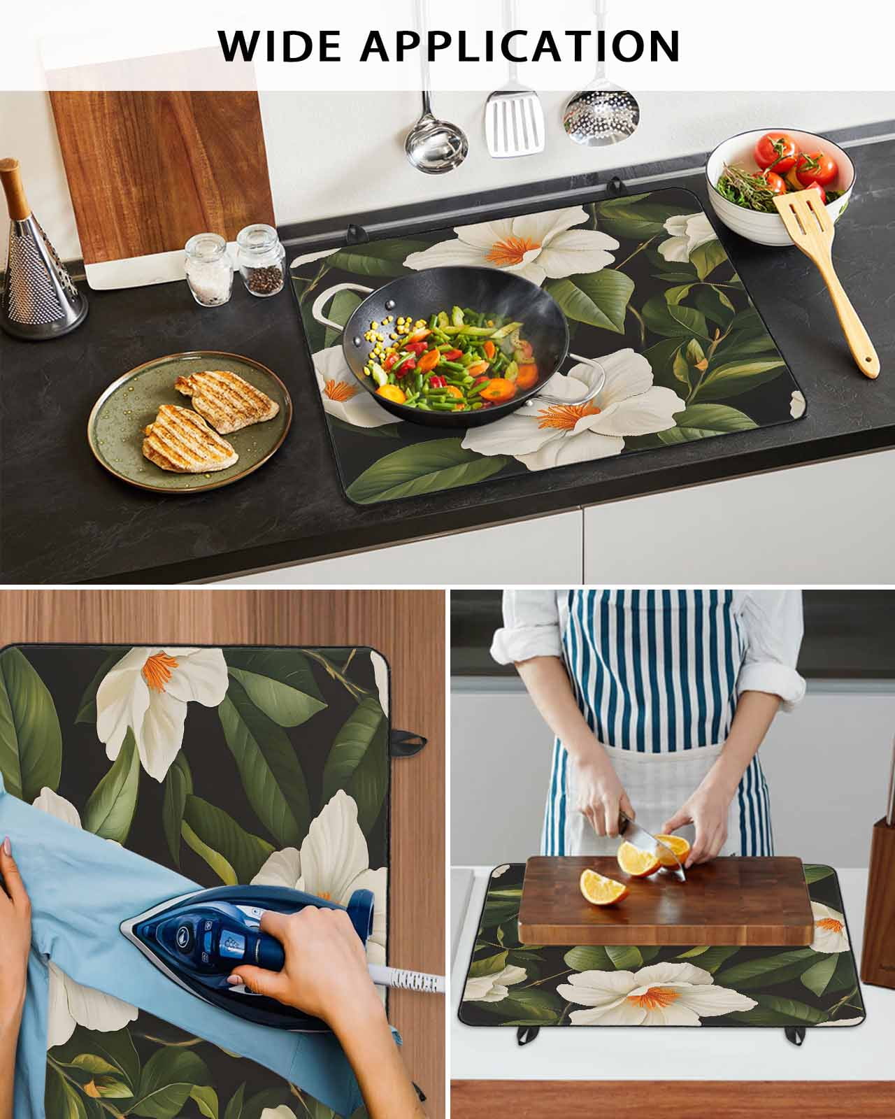 nqOlkjepod Large Induction Cooktop Protector Mat 24"x21", Flower Floral Stove Top Covers for Electric Stove, Modern Summer Plant Green Palm Leaves Stove Burner Cover Mats, Glass Top Stove Cover
