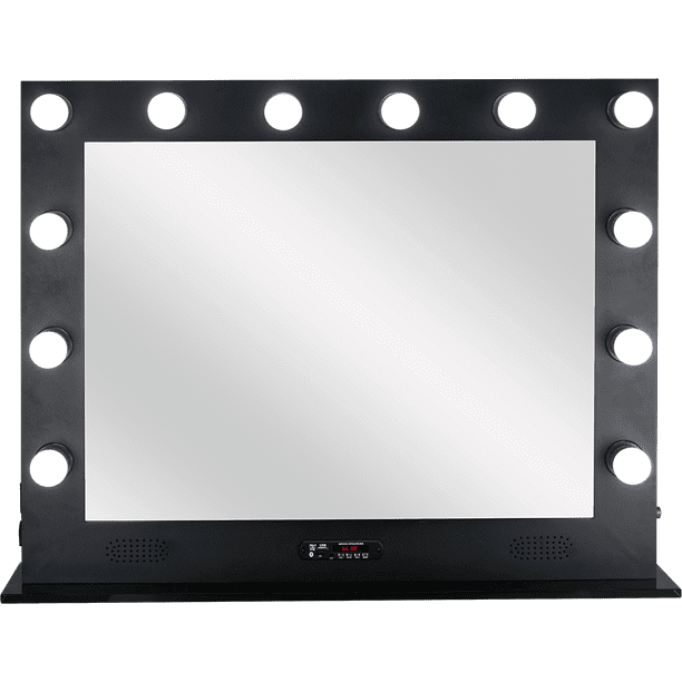 Home Decor Large Makeup Studio 12 Dimmable Led Lights Artist Portable Vanity Hollywood Mirror Bluetooth Speakers Glass Base Vl004 Black Matte Com Home Decor Large Makeup Studio 12, Fenchilin Large Vanity Mirror Bluetooth