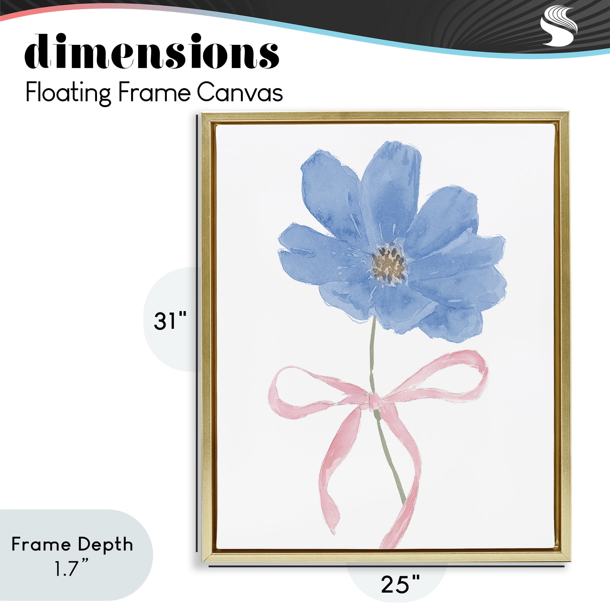 Stupell Industries Blue Bow Bloom Gold Framed Floater Canvas Wall Art, design by Lucille Price