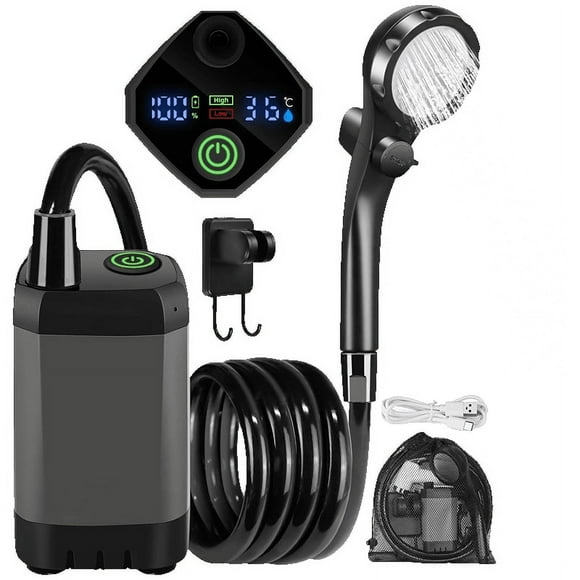 Vaidha Portable Rechargeable Outdoor Camping Shower Pump with LED Display & 6000mAh Battery | Adjustable Water Flow & Temperature Control for Hiking Beach Trips
