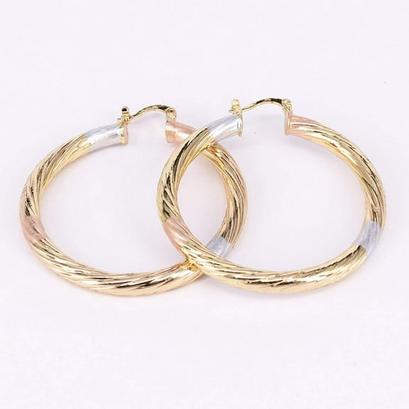JoeytheJewelryNY 18k Layered real gold filled Round hoop earrings tri color #25