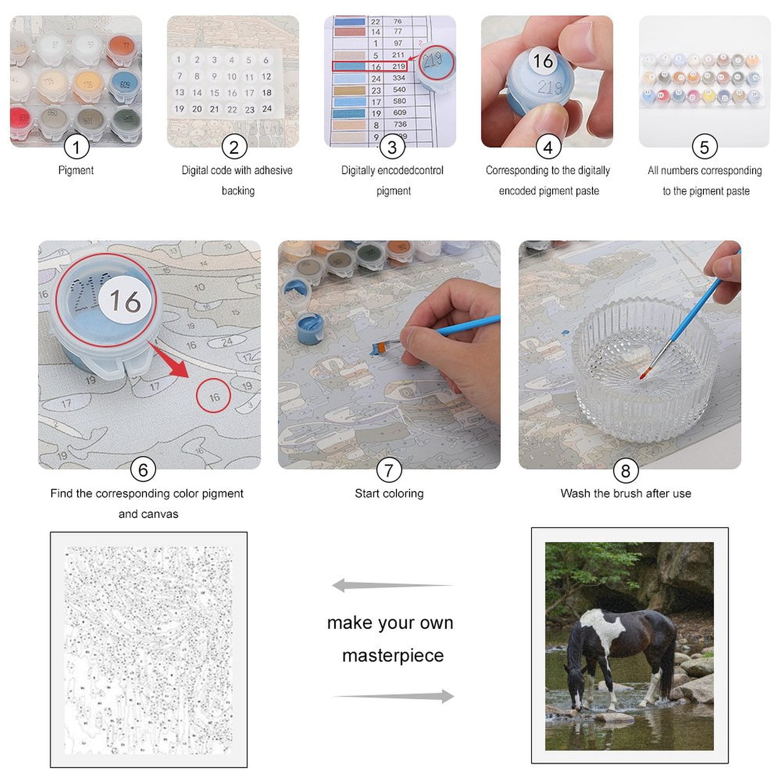Paint By Numbers Kit for Adults Beginner - DIY Pinto Horse Creek Nature Serenity Canvas Painting Kits for Adults, Frameless Paint By Number for Adults for Home Wall Decor 16x20 Inch