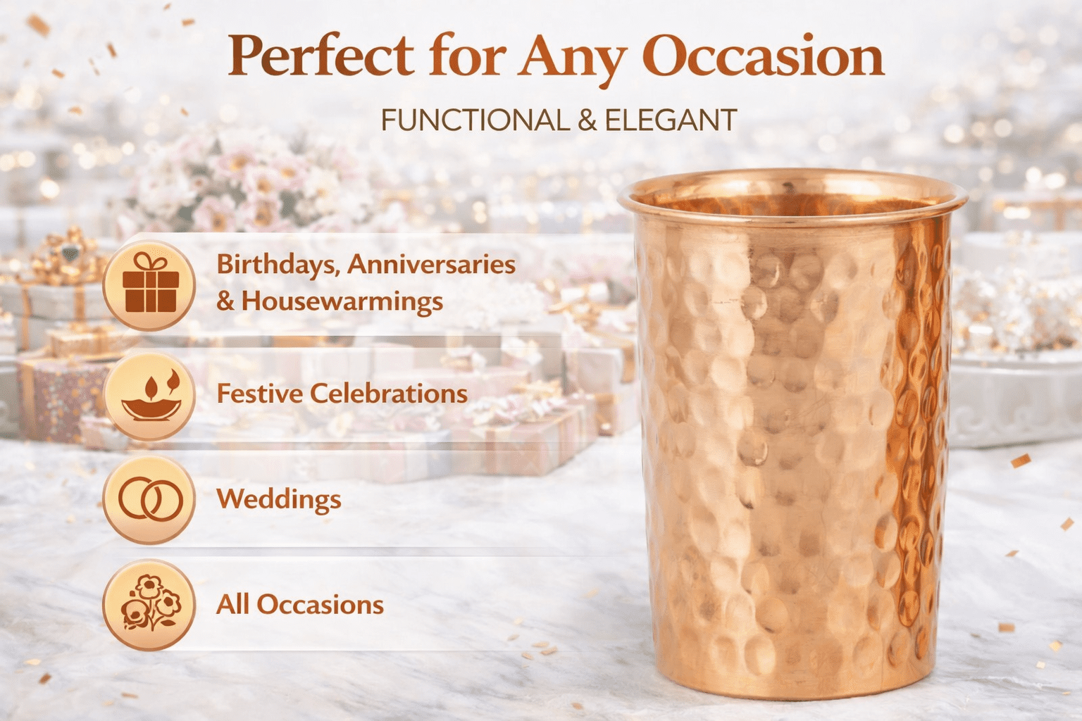 Pure Copper Water Bottle with 4 Hammered Copper Glasses | Leak-Proof Cap | Ayurvedic Healthy Drinking Set for Home & Office