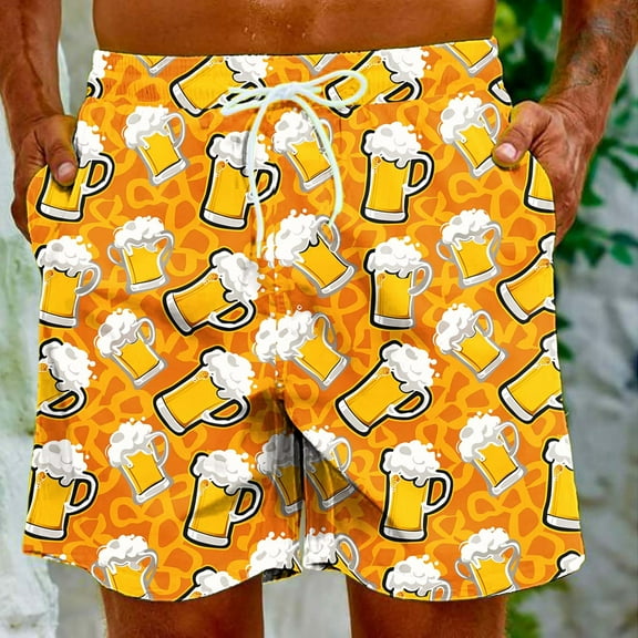 cllios Swimming Trunks for Men Funny Beer Oktoberfest Holiday Beach Shorts Big and Tall Quick Dry Board Shorts No Mesh Liner Drawstring Surfing Shorts