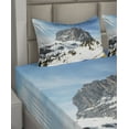 thumbnail image 2 of Ambesonne Nature Fitted & Top Sheet Set with Shams, Mediterranean Snowy Peak, Brown Blue White, 2 of 4