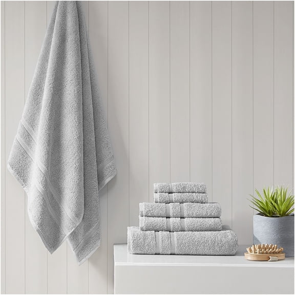 JERFIT 6-Piece Turkish Cotton Bath Towel Set, 500 GSM Plush, Quick-Dry & Antimicrobial, Grey Bathroom Towels