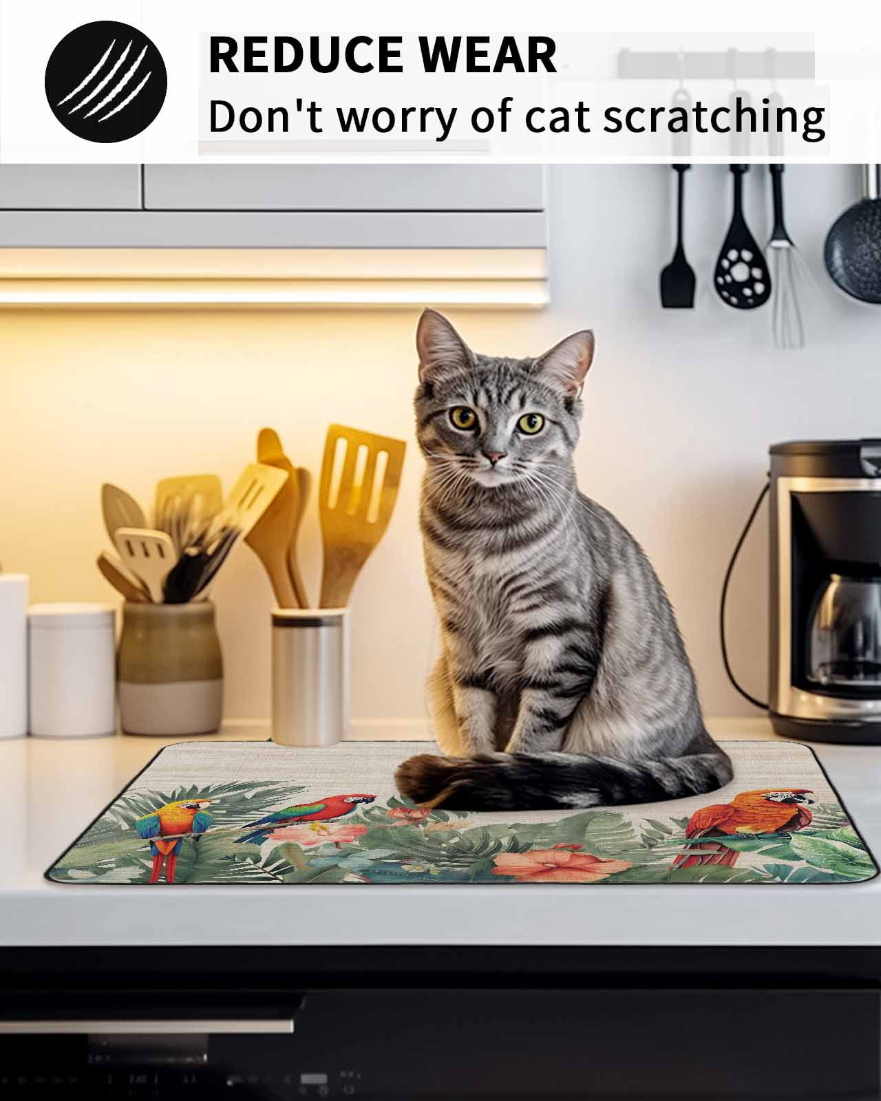 Stove Top Covers for Electric Stove, Summer Botanical Glass Stovetop Cover Protector, Tropical Plants Birds Farmhouse Induction Cooktop Protector Oven Mat for Kitchen Countertop 24"x21"