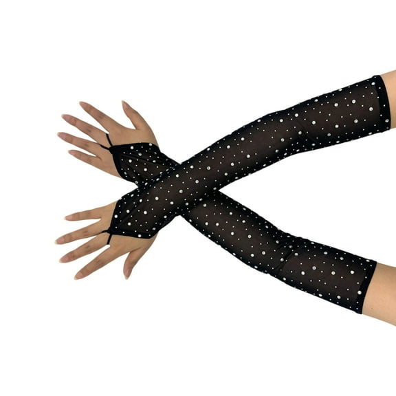 Stretchy Mesh Gloves With Sparkling Rhinestones Elegant Arm Sleeves For Women Evening Party Wedding Dance Formal Event