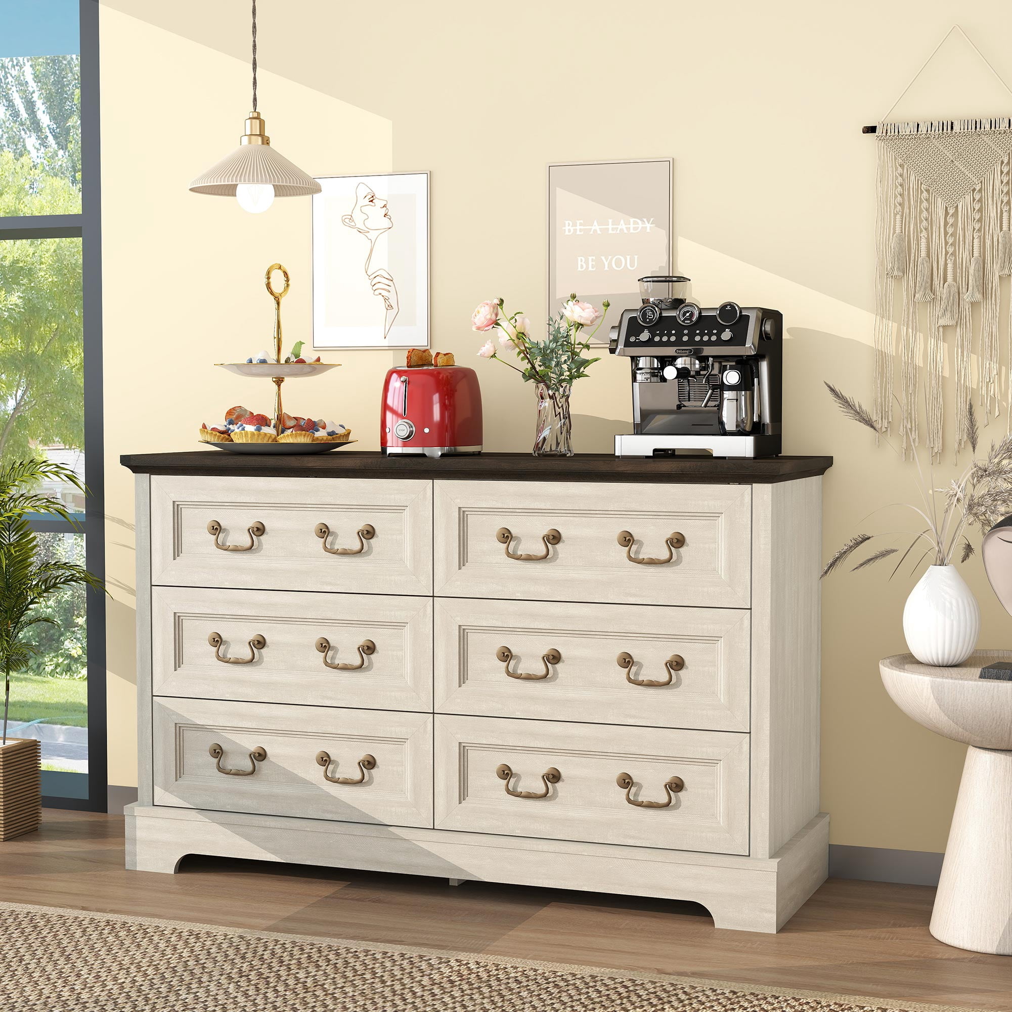 Farmhouse 6-Drawer Dresser, 47.2" Storage Chest for Bedroom, Living Room & Hallway, Gray