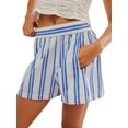 thumbnail image 2 of Women Striped Shorts, Elastic Waist Casual Shorts Summer Streetwear for Daily Date, 2 of 10