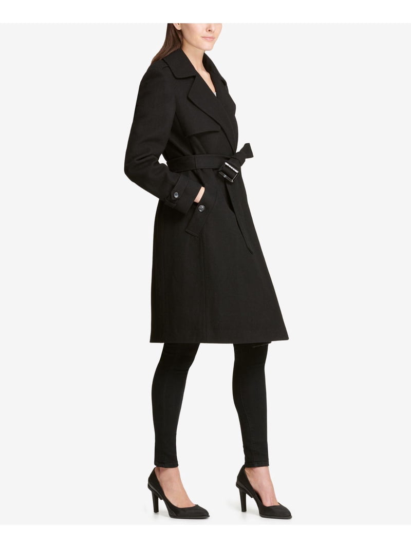 DKNY BLACK Women's Plus Size Double-Breasted Wool Blend Trench