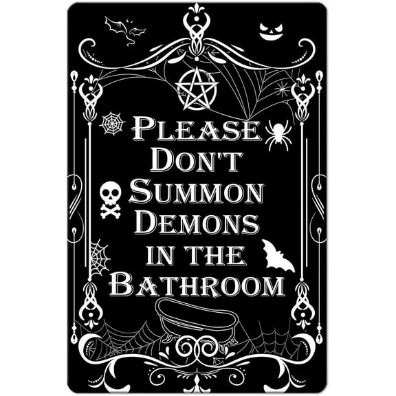 Gothic Witchy Bathroom Sign - "Please Don't Summon Demons in the Bathroom" Wall Art Poster - Pagan Wiccan Decor for Gothic Home, 8 x 12 Inch