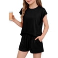 thumbnail image 6 of ITSAME Girls Outfits 2-Piece Crewneck T-Shirt&Shorts with Pockets Summer Casual Loungewear Set Black Size 7, 6 of 9