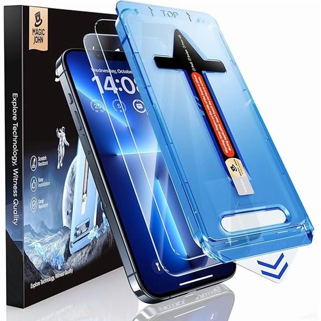 wonima11 MAGIC JOHN 2 Pack for iPhone 13 Pro Max/iPhone 14 Plus 6.7 inch Tempered Glass Screen Protector, Auto Dust-Elimination Installation, Bubble Free, HD Clear, Easy Installation