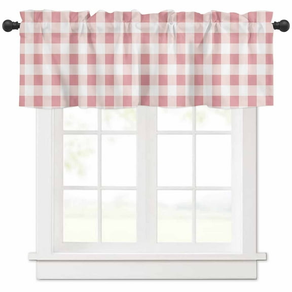 Pink Checkered Valances for Windows Farmhouse Kitchen Curtains Valances Rod Pocket Valance Curtains for Kitchen Windows Farmhouse Buffalo Plaid Window Valances for Bathroom Bedroom 60"x18"
