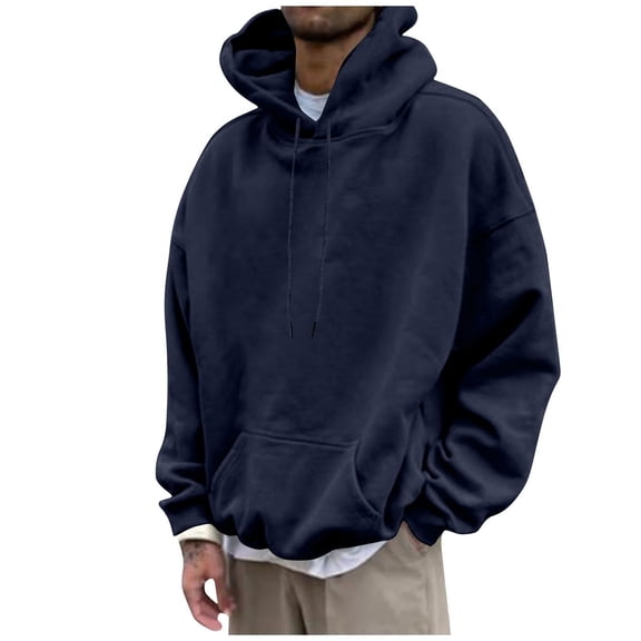 Xcmzpl Oversized Hoodies for Men Loose Casual Long Sleeve Drop Shoulder Hooded Sweatshirts Drawstring Hoodie Solid Color Pullover Tops with Pockets