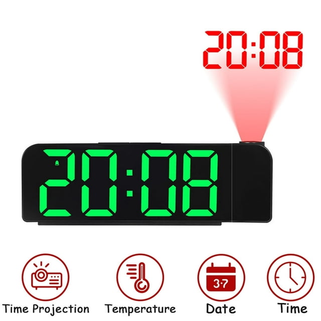 HLONK 180 Degree Rotation Projection Alarm Clock 12/24H LED Digital Clock USB Rechargeable Ceiling Projector