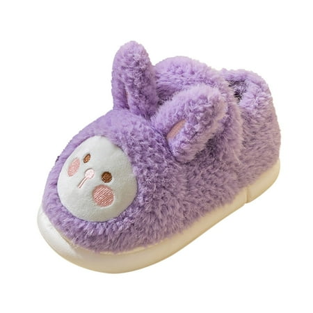 

QYZEU Girls Slipper Slides Slippers Little Girls Autumn And Winter Children Slippers Girls And Boys Flat Non Slip Short Plush Warm Cover Heel Comfortable Cute Cartoon Rabbit Shape