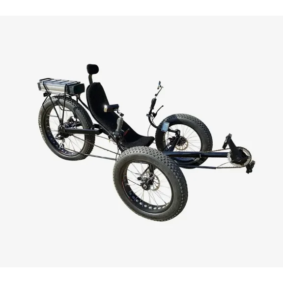 Black Folding Fat Tire Electric Tricycle – Recumbent 3 Wheel Bike for Adults, Off-Road Big Wheel Trike, 750W Motor, Snow and All-Terrain Ready