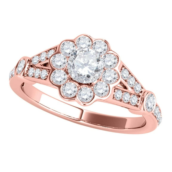 Mauli Jewels Engagement Rings for Women 3/4 Carat Halo Wedding Engagement Diamond Ring 4-prong 10K Solid Rose Gold