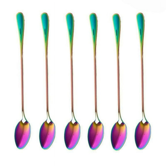 Coffee Teaspoons, Set of 6 Rainbow Color Spoon, Pointed