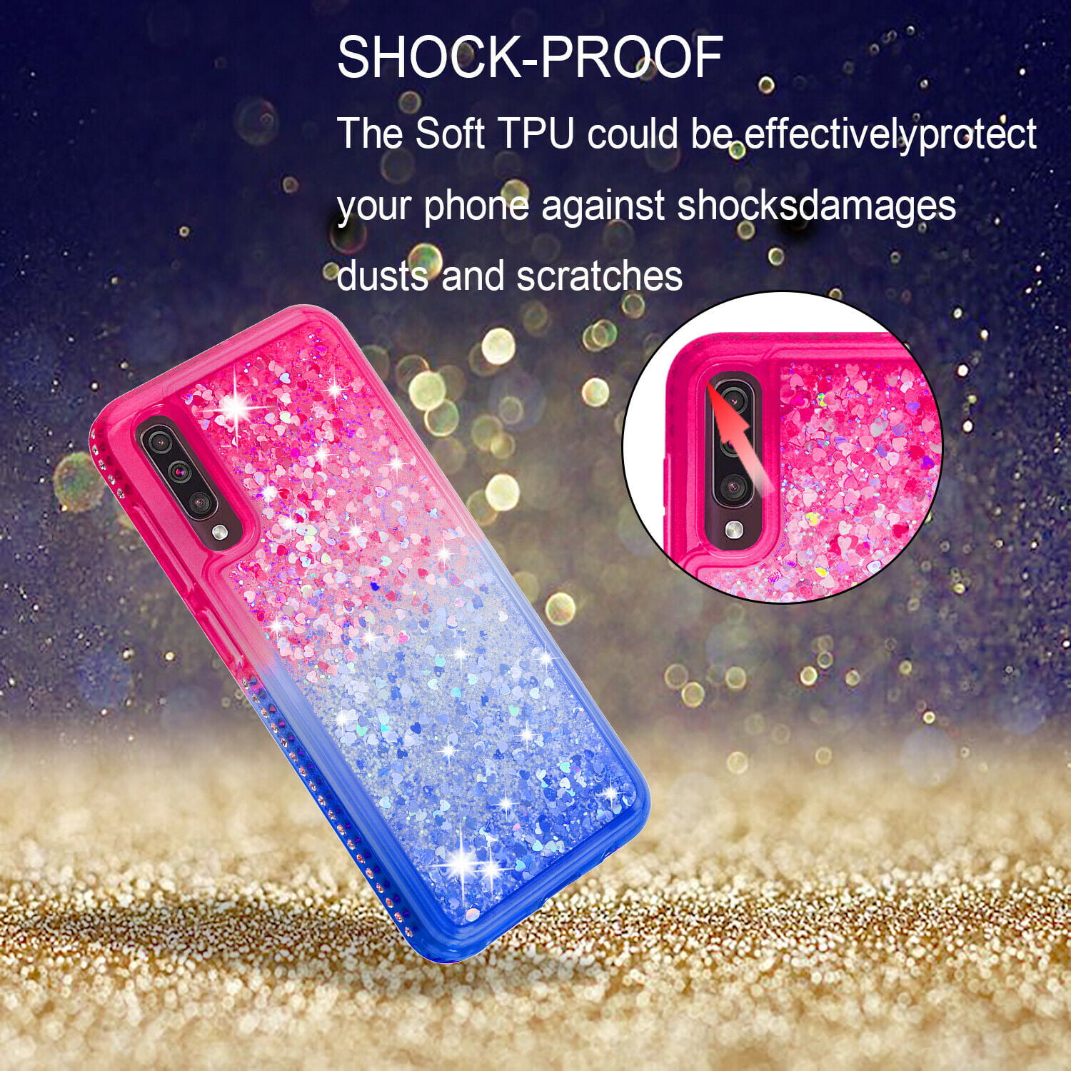 Miagon Flüssig Hülle für Samsung Galaxy A50,Glitzer Weich Treibsand Handyhülle Glitter Quicksand Silikon TPU Bumper Schutzhülle Case Cover-Rosa Traum 