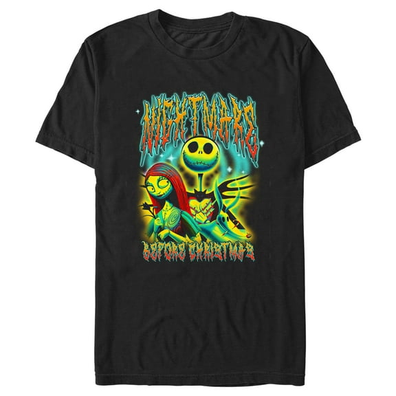 Men's The Nightmare Before Christmas Colorful Metal Poster Graphic Tee Black Large