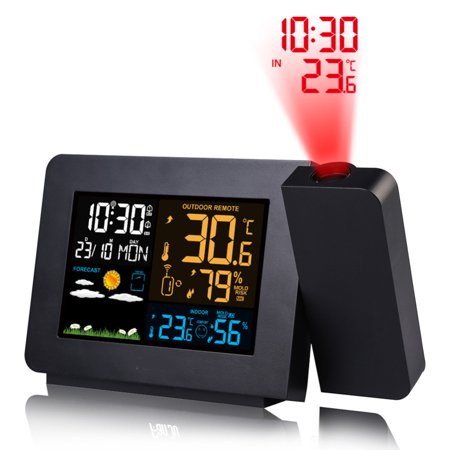 

Multifunctional Projection Digital Clock Color Screen Indoor/Outdoor Thermometer Hygrometer Weather Station Forecast Default EU Plug