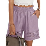 STARVNC Women Hollow Out Ruffle High Waisted Smocked Pocket Shorts