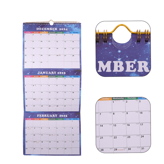 Foldable Wall Calendar 3 Months Classroom Monthly Notebook Hanging Planner Paper Three 2025 Large (Multi)