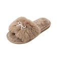 thumbnail image 2 of uublik Women's Fuzzy Slippers Cute Bow House Slippers for Women Soft Cozy Indoor Outdoor Lightweight House Shoes, Khaki, 2 of 7